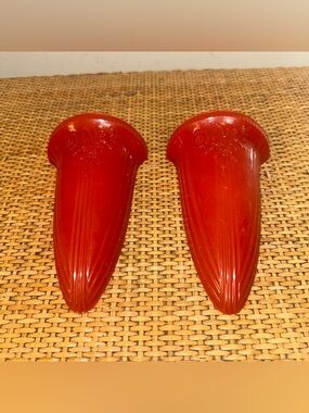 Vintage Ardee Pair Of 1960's Bright Red Wall Pockets MCM Floral Home Decor